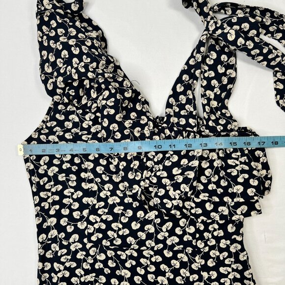 Ganni Roseburg Crepe Dress Maxi Tie Strap Total Eclipse Navy Leaf Print US 4 - Picture 11 of 16